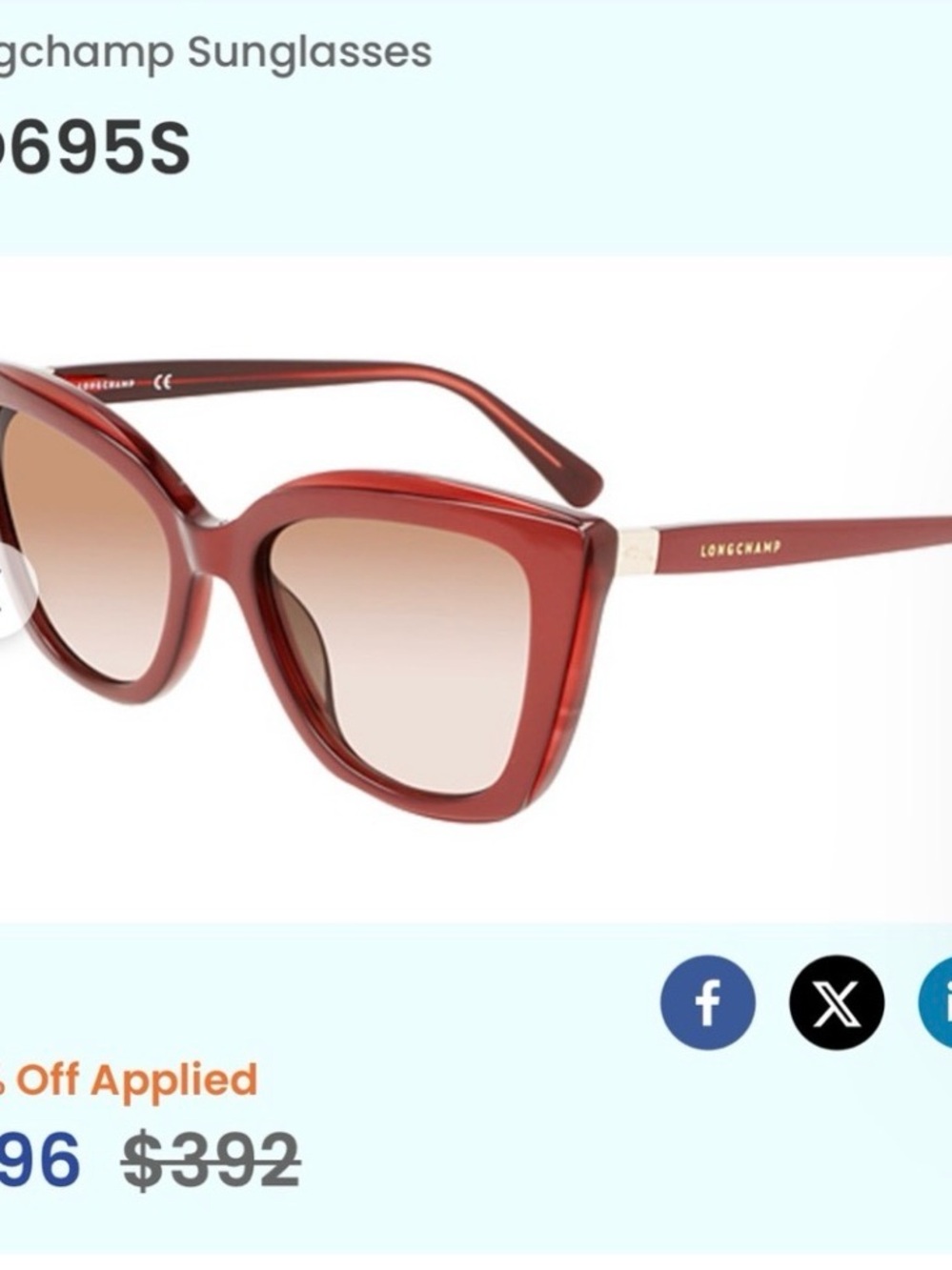 Longchamp LO695S 600 Metallic Red Cat Eye Sunglasses - Picture 3 of 9